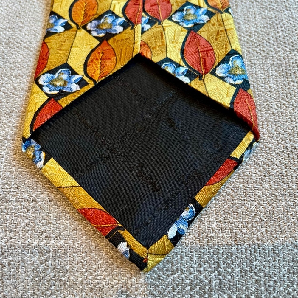 Ermenegildo Zenga Italian Silk Floral Print Vintage Men’s Tie Orange Yellow Blue - Picture 3 of 8